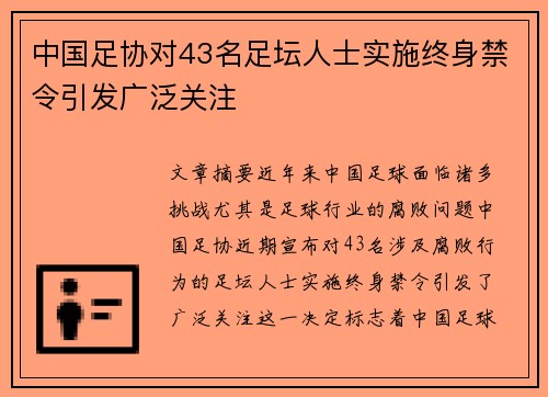 中国足协对43名足坛人士实施终身禁令引发广泛关注